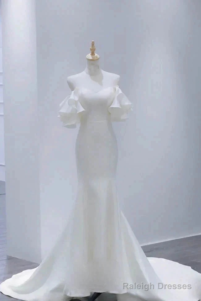 Simple Sweetheart Ruffles Mermid Satin Wedding Dresses