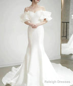 Simple Sweetheart Ruffles Mermid Satin Wedding Dresses