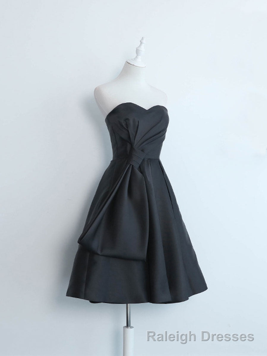 Simple Sweetheart Satin Short Black Prom Dress, Black Homecoming Dresses Secondary image