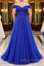Simple sweetheart tulle blue long prom dress, blue evening dress