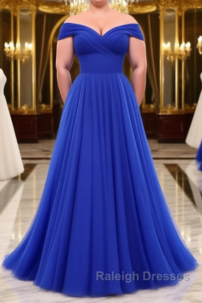 Simple sweetheart tulle blue long prom Dresses blue Prom Dresses Main image