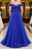 Simple sweetheart tulle blue long prom Dresses blue Prom Dresses