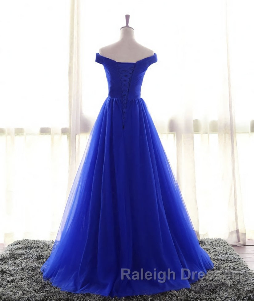 Simple sweetheart tulle blue long prom dress, blue evening dress Secondary image