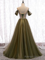 Simple sweetheart tulle green long prom dress, green evening dress