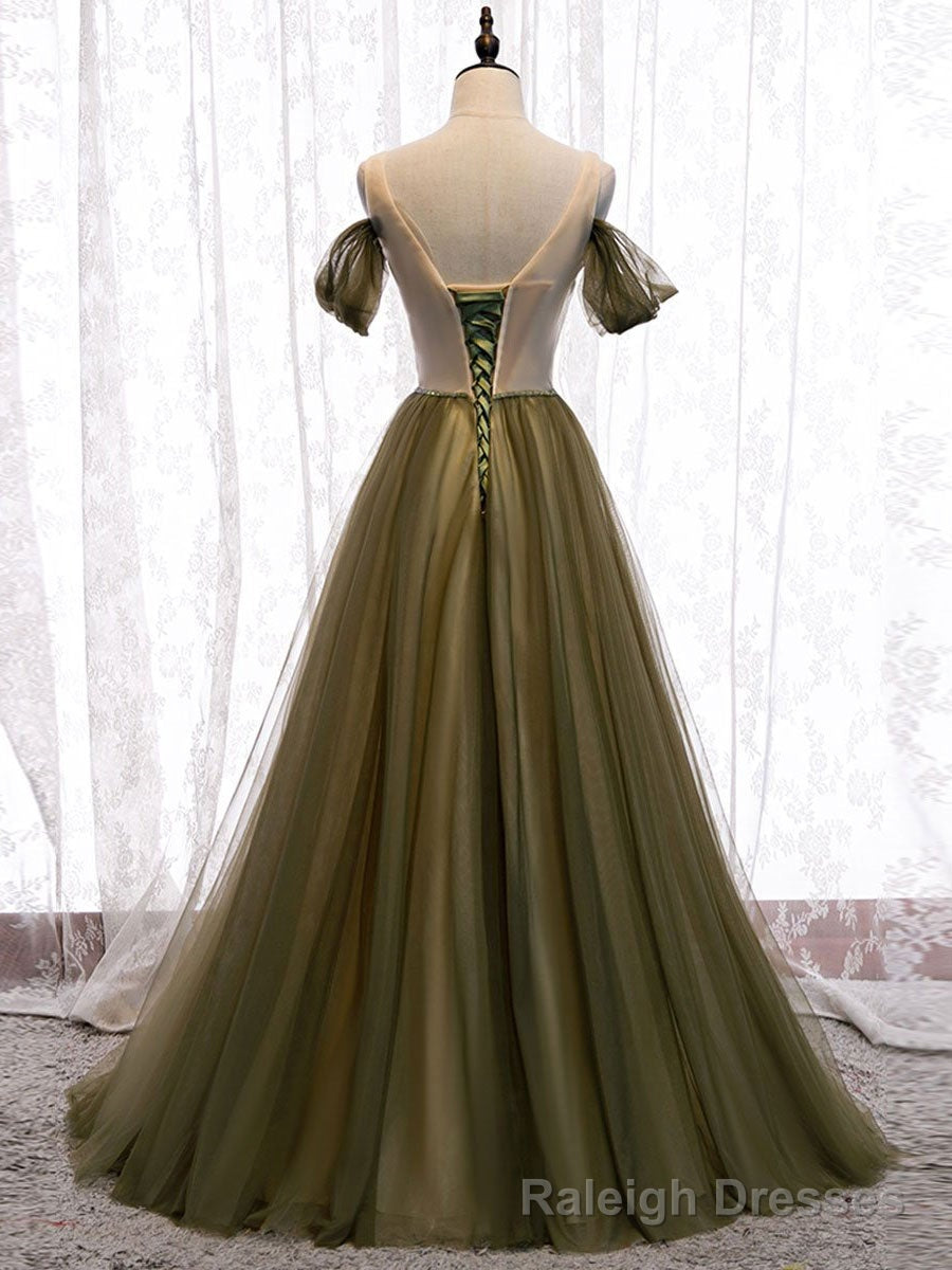Simple sweetheart tulle green long prom dress, green evening dress