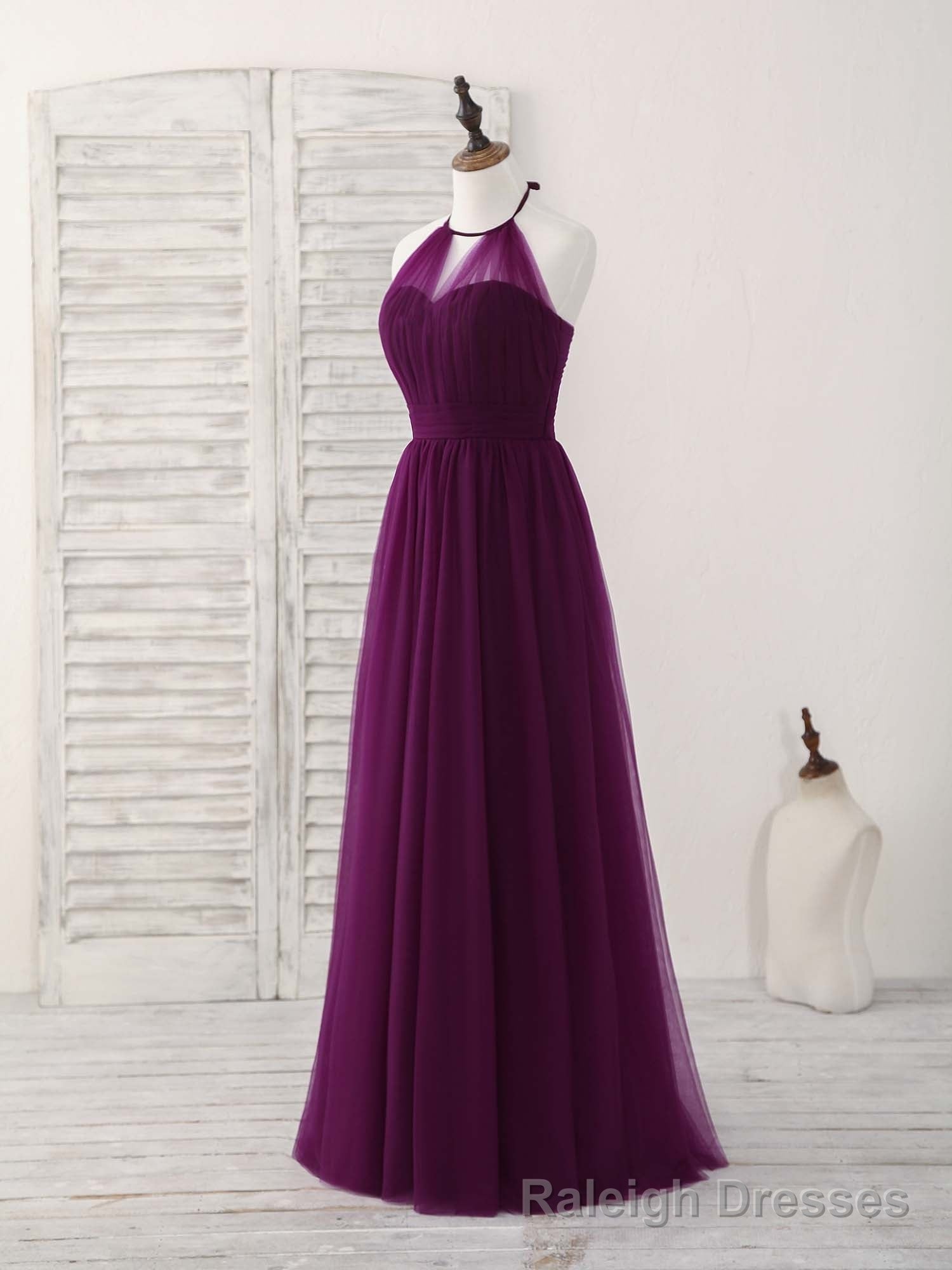 Simple Tulle A Line Purple Long Prom Dress, Bridesmaid Dress Main image