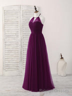 Simple Tulle A Line Purple Long Prom Dress, Bridesmaid Dress