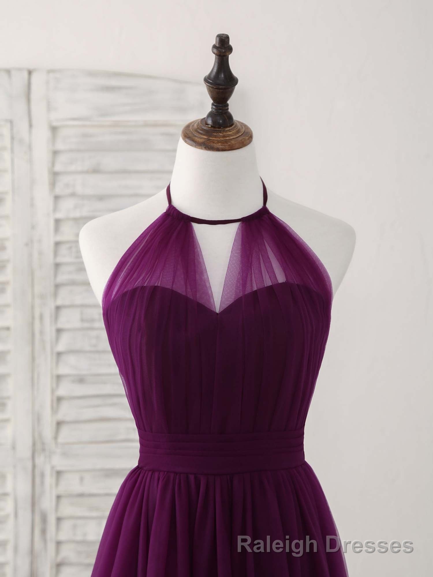Simple Tulle A Line Purple Long Prom Dress, Bridesmaid Dress