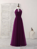 Simple Tulle A Line Purple Long Prom Dress, Bridesmaid Dress