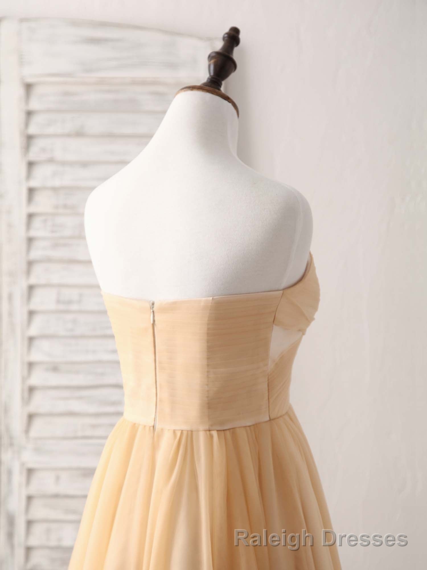 Simple Tulle Champagne Short Prom Dress Tulle Bridesmaid Dress