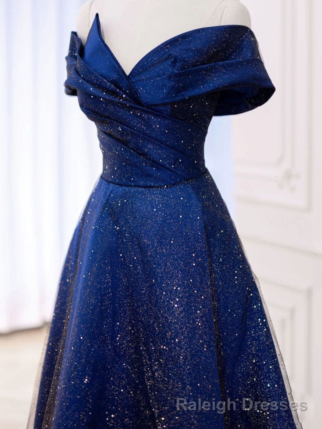 Simple Tulle Satin Dark Blue Long Prom Dress, Blue Formal Prom Dress