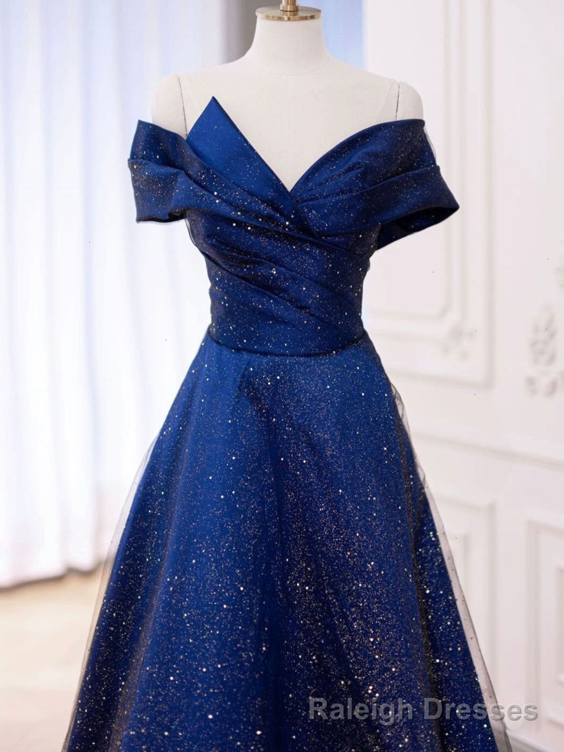 Simple Tulle Satin Dark Blue Long Prom Dress, Blue Formal Prom Dress
