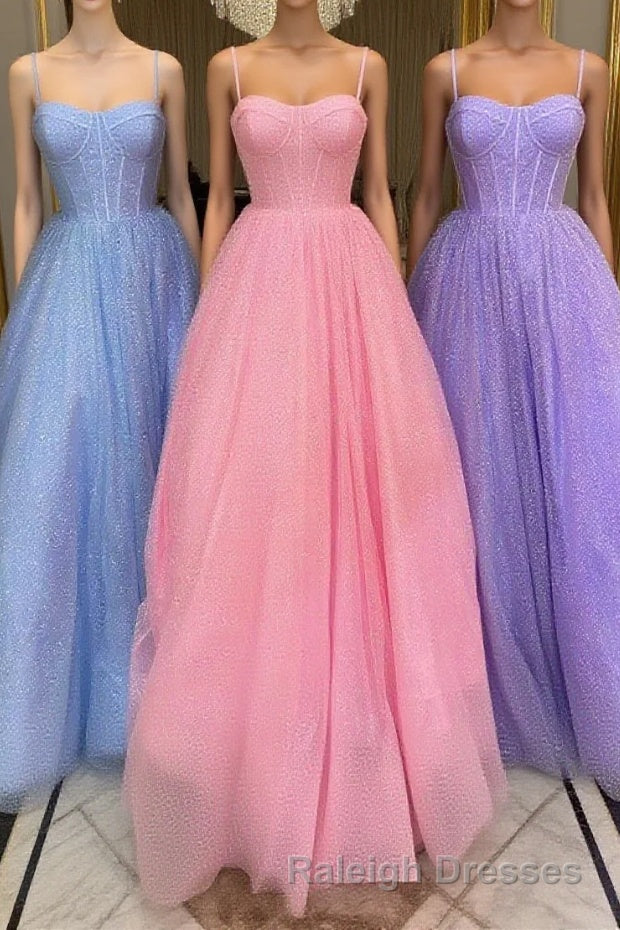 Simple tulle sequin long prom dress, tulle formal dress