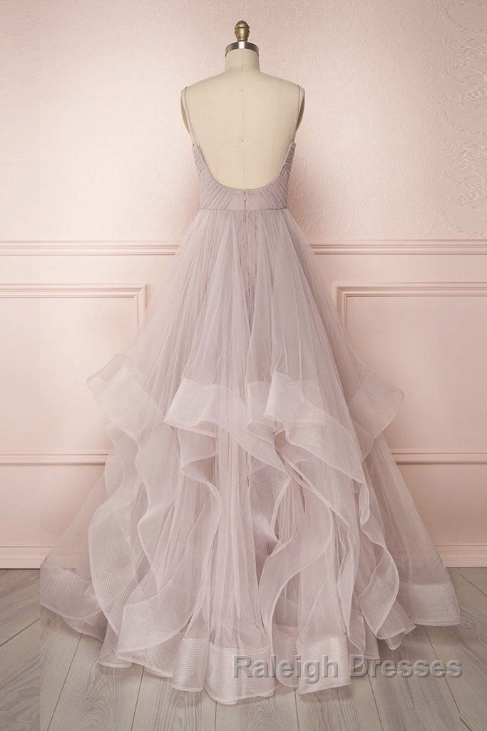 Simple v neck A Line tulle Prom Dresses Long sweet 16 Dresses