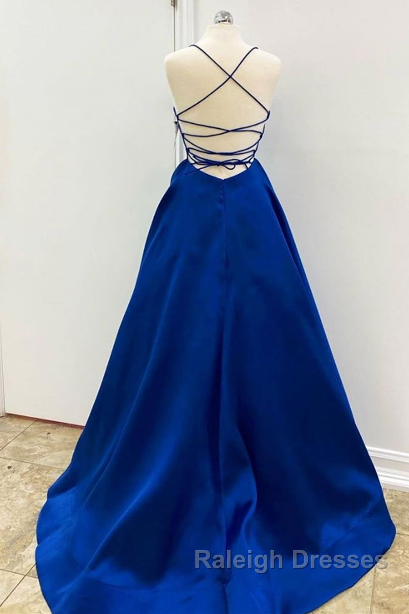 Simple V Neck Backless Royal Blue Satin Long Prom Dress, Royal Blue Backless Formal Dress, Royal Blue Evening Dress, Ball Gown Secondary image