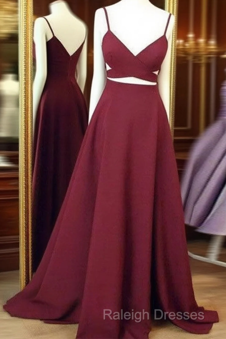 Simple V Neck Burgundy Long Prom Dress, Burgundy Evening Dress