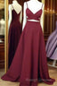 Simple V Neck Burgundy Long Prom Dress, Burgundy Evening Dress