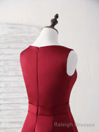 Simple V Neck Burgundy Short Prom Dress Satin Homecoming Dress