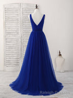 Simple V Neck Burgundy Tulle Long Prom Dress Burgundy Evening Dress