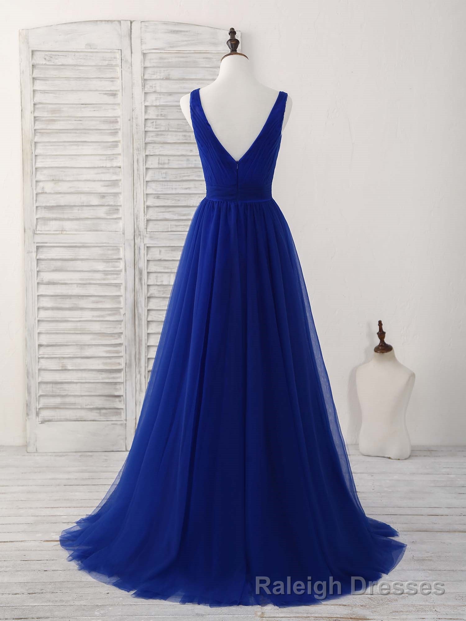 Simple V Neck Burgundy Tulle Long Prom Dress Burgundy Evening Dress