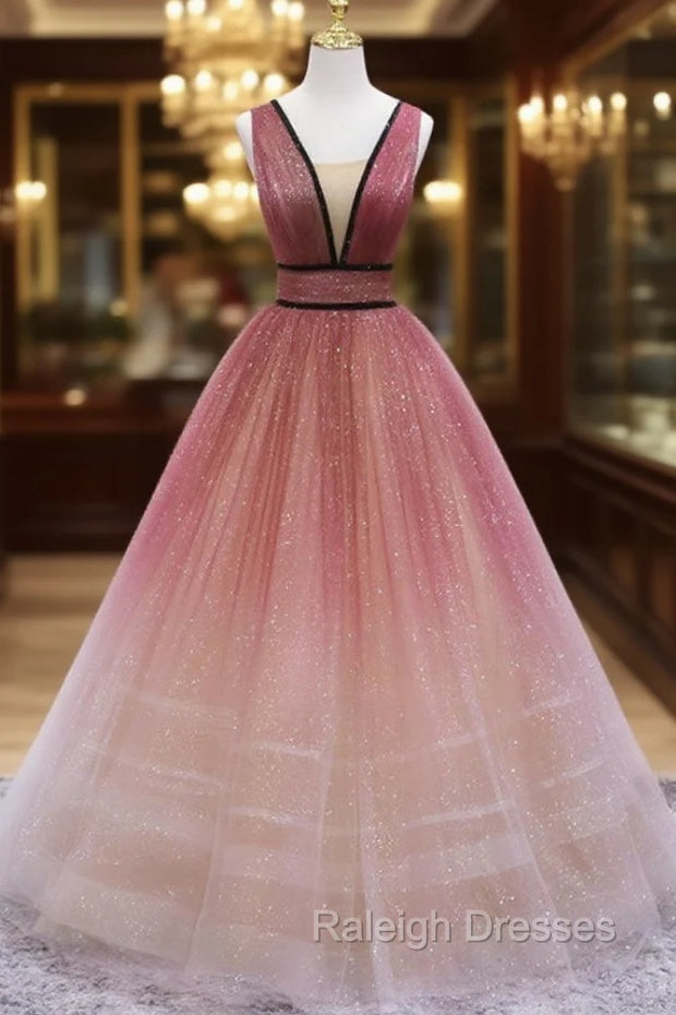 Simple V Neck Burgundy Tulle Long Prom Dress, Tulle Formal Dress