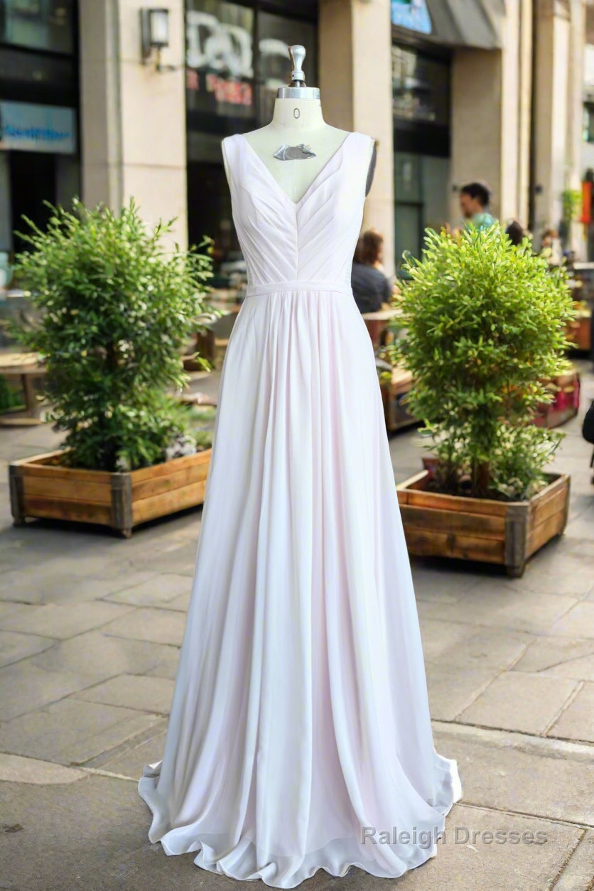 Simple V Neck Chiffon Long Bridesmaid Dresses Main image