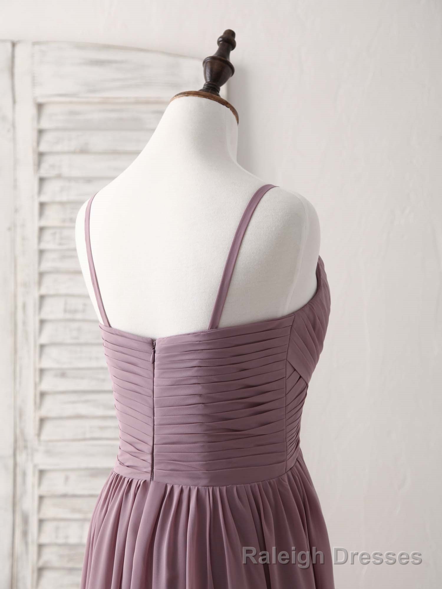 Simple V Neck Chiffon Long Prom Dress Dark Pink Bridesmaid Dress