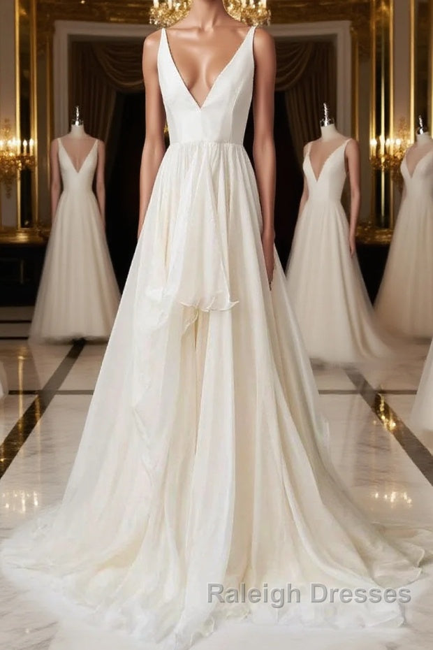 Simple v neck chiffon long prom dress, evening dress Main image