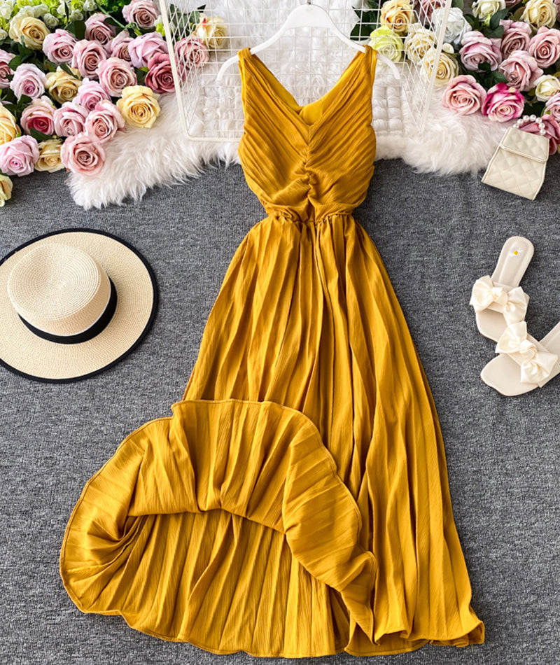 Simple V-Neck Dresses Sleeveless Dresses