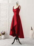 Simple V Neck High Low Prom Dress Burgundy Prom Dress
