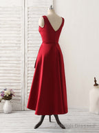 Simple V Neck High Low Prom Dress Burgundy Prom Dress
