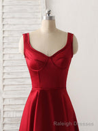 Simple V Neck High Low Prom Dress Burgundy Prom Dress