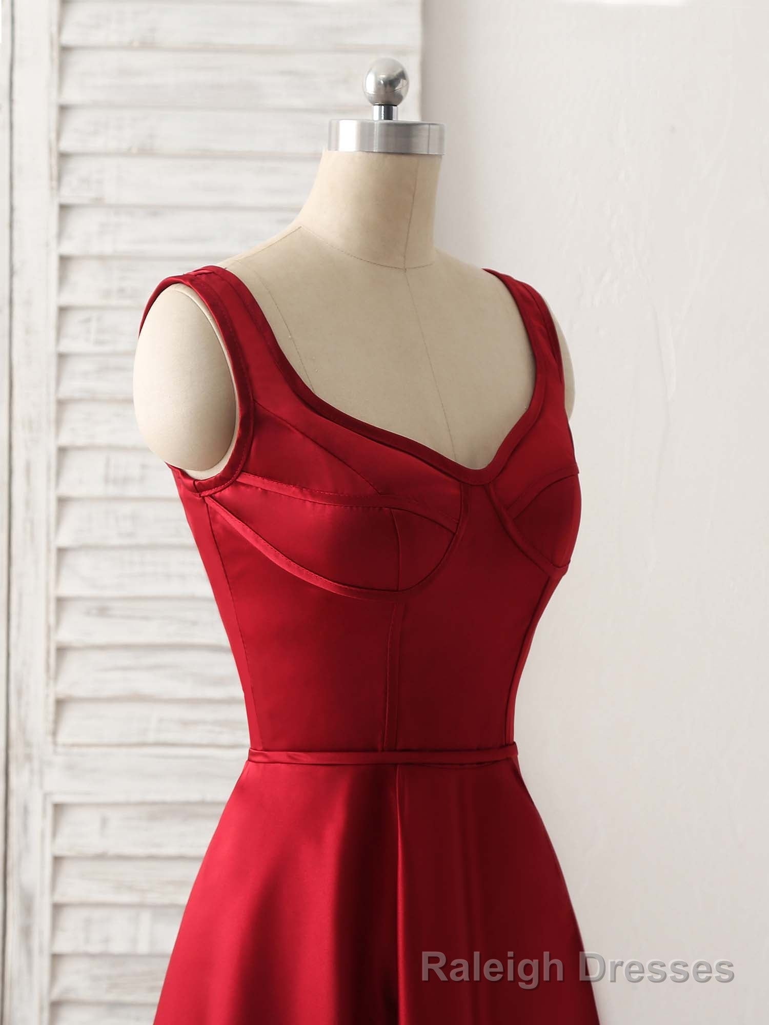Simple V Neck High Low Prom Dress Burgundy Prom Dress