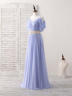 Simple V Neck Off Shoulder Chiffon Long Prom Dress