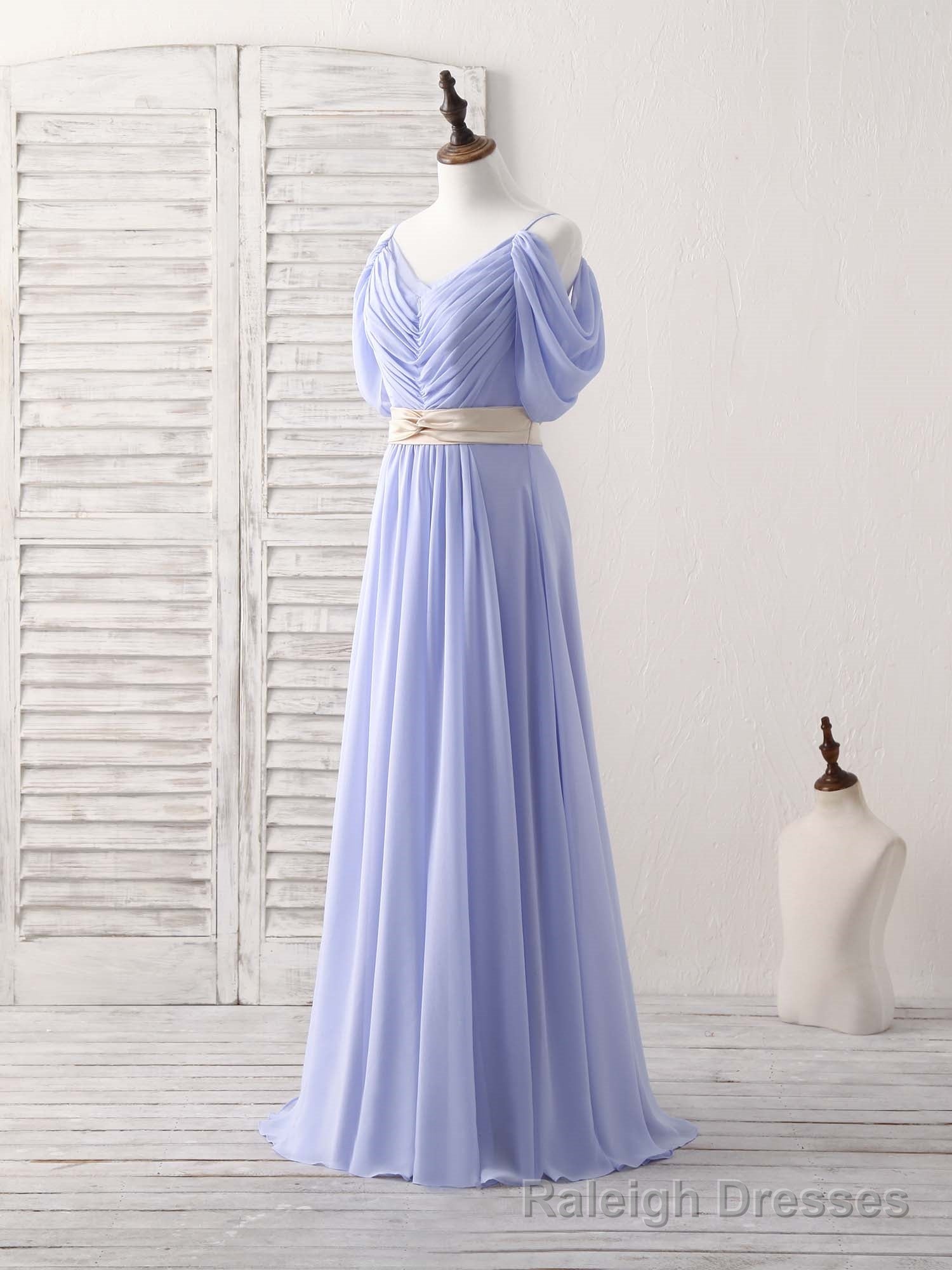 Simple V Neck Off Shoulder Chiffon Long Prom Dress