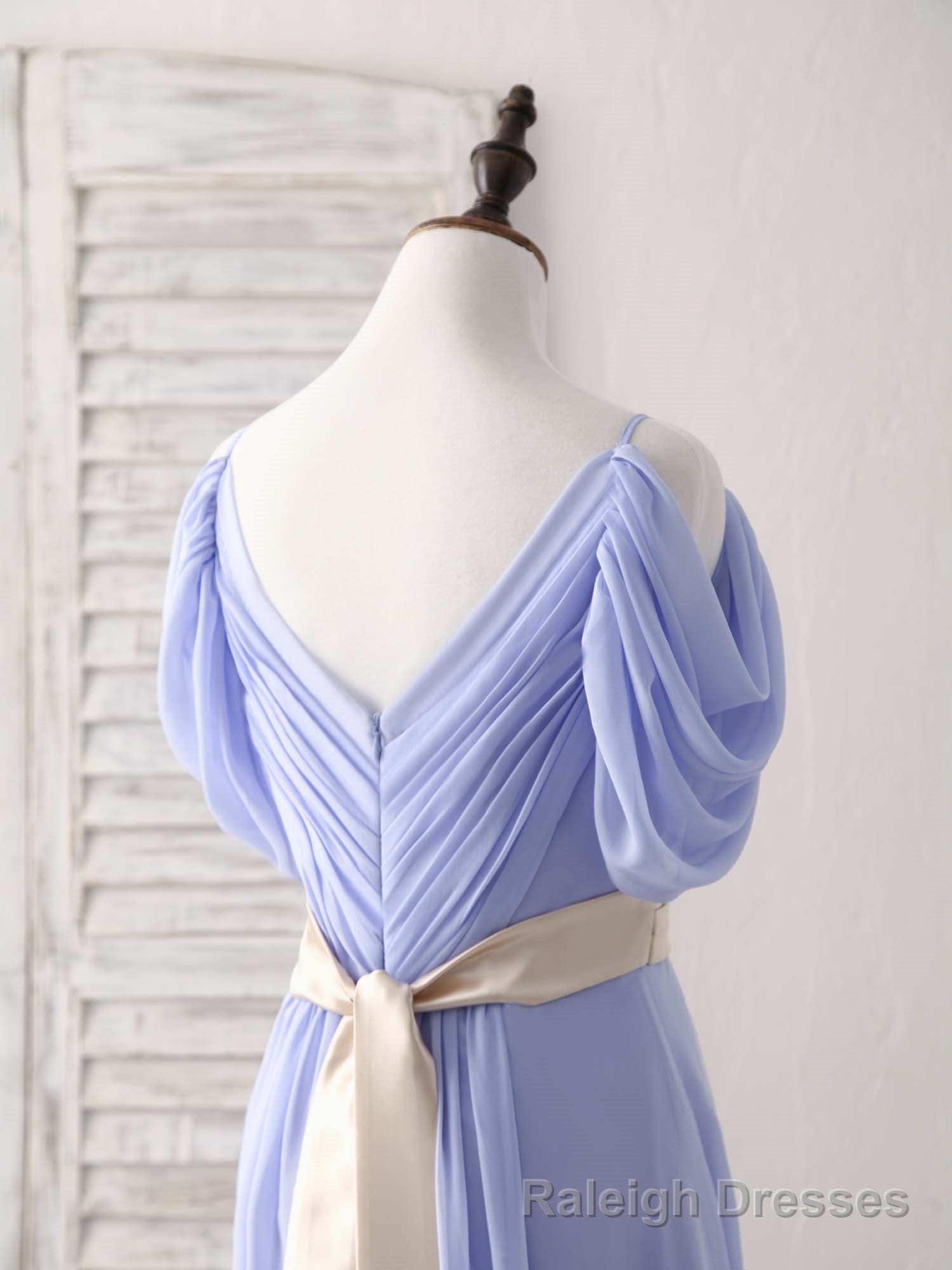 Simple V Neck Off Shoulder Chiffon Long Prom Dress