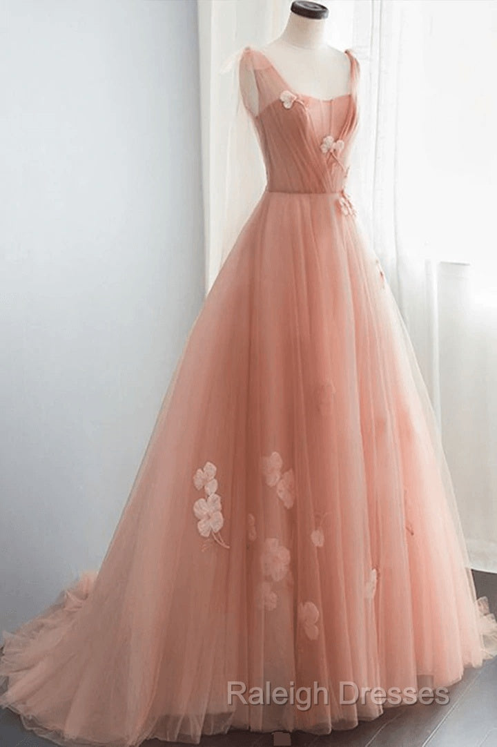 Simple V Neck Pink Tulle Long Prom Dress Pink Tulle A Line Evening Dress Secondary image