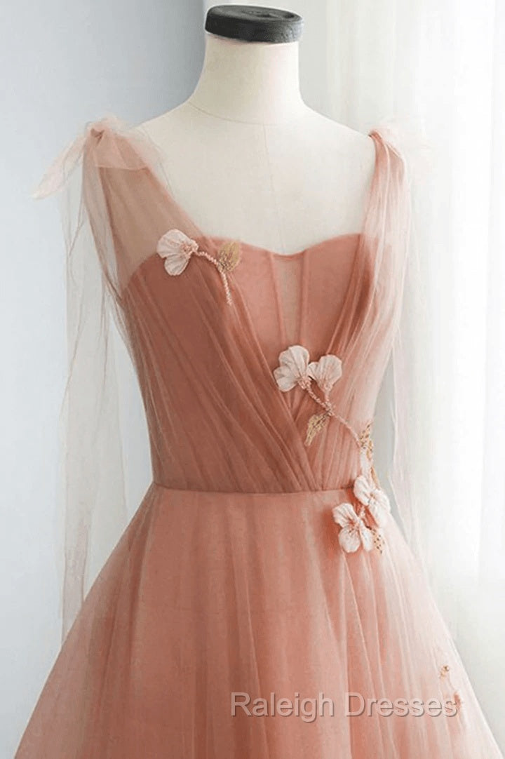 Simple V Neck Pink Tulle Long Prom Dress Pink Tulle A Line Evening Dress