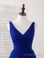 Simple V Neck Royal Blue Tulle Long Prom Dress Blue Prom Dress
