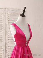 Simple V Neck Satin Long Prom Dress Backless Prom Dress