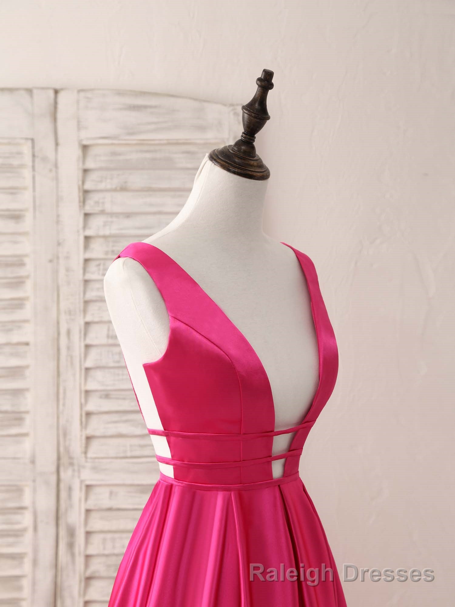 Simple V Neck Satin Long Prom Dress Backless Evening Dress