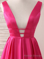 Simple V Neck Satin Long Prom Dress Backless Prom Dress