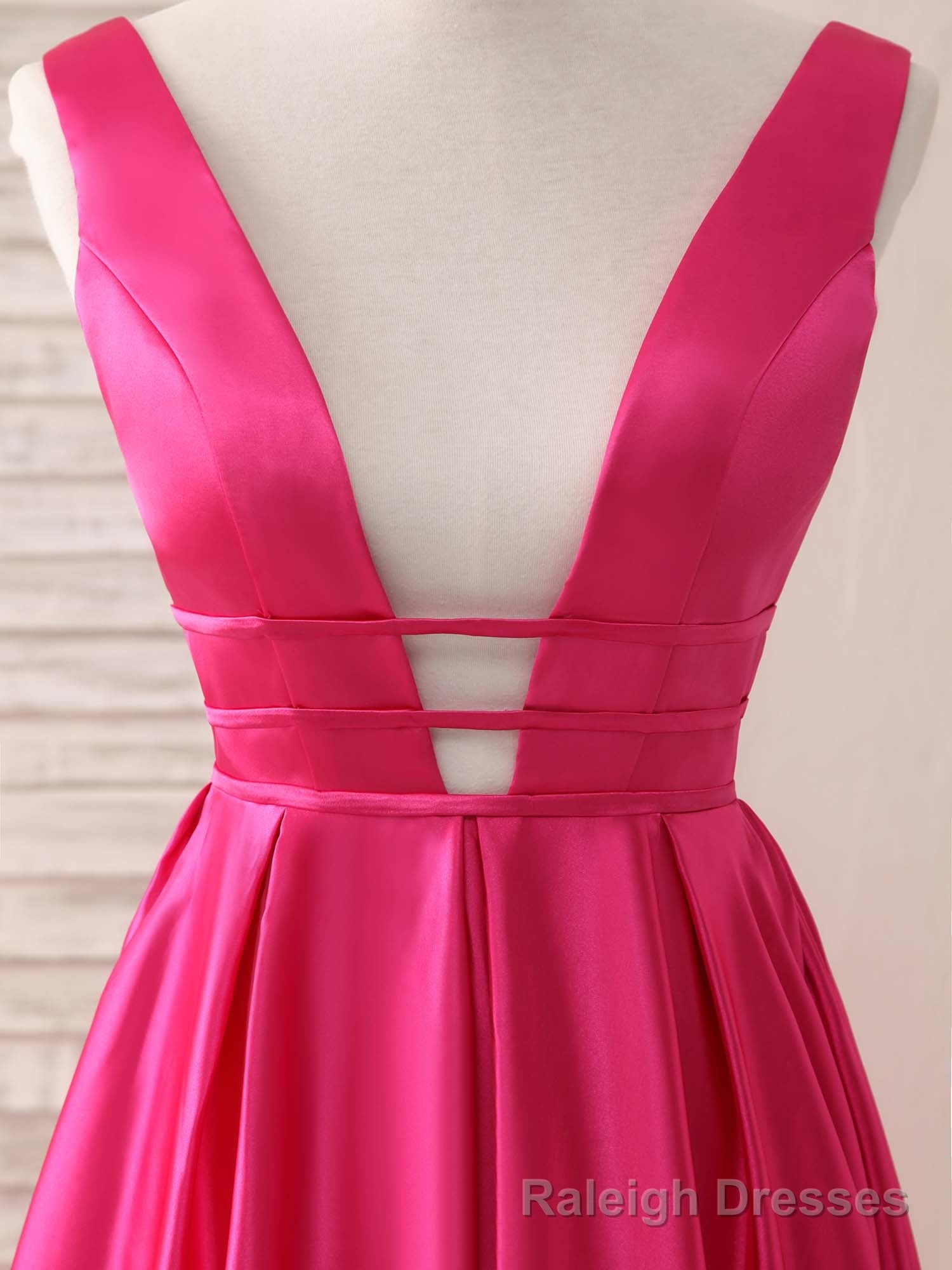 Simple V Neck Satin Long Prom Dress Backless Prom Dress