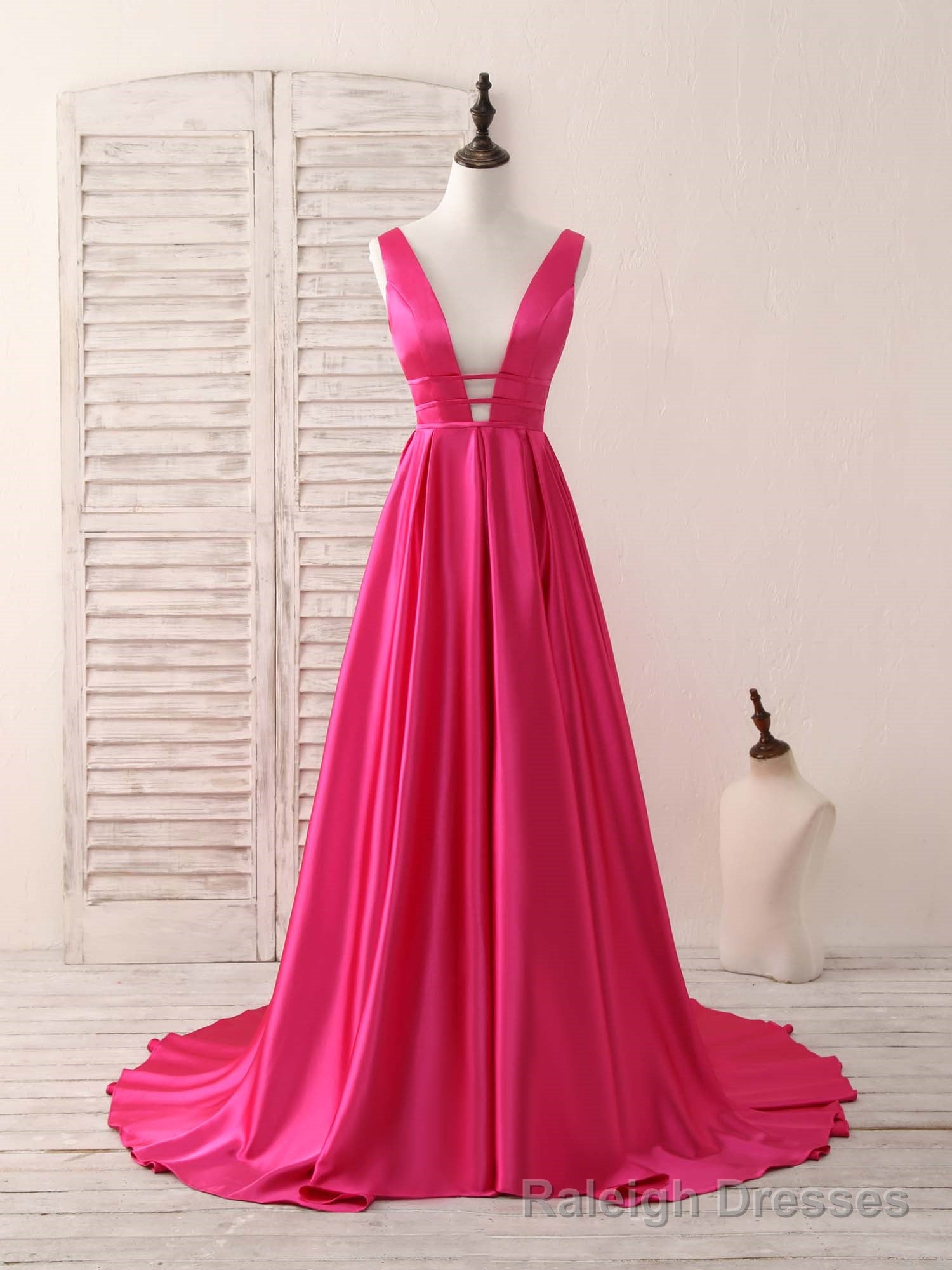 Simple V Neck Satin Long Party Dress Evening Dress cc3002 main image 1