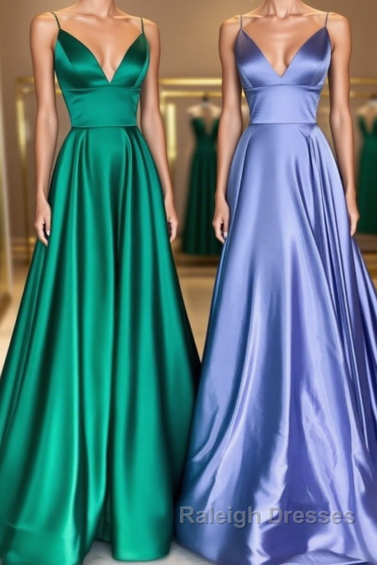 Simple v neck satin Prom Dresses Long satin Prom Dresses
