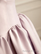 Simple V Neck Satin Pink Long Prom Dress, Satin Formal Prom Dress