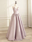 Simple V Neck Satin Pink Long Prom Dress, Satin Formal Prom Dress