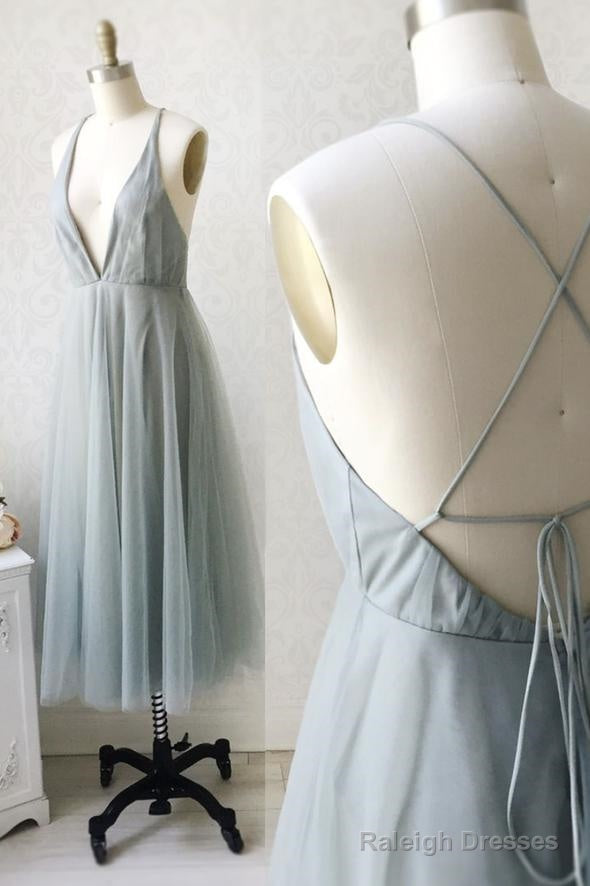 Simple V Neck Tulle Short A Line Prom Dress Evening Dress Main image