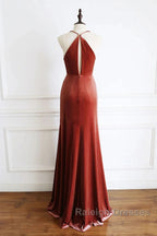 Simple V Neck Velvet Formal Dresses Mermaid Long Wedding Guest Dress