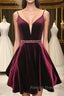 Simple v neck velvet short burgundy prom Dresses burgundy homecoming Dresses